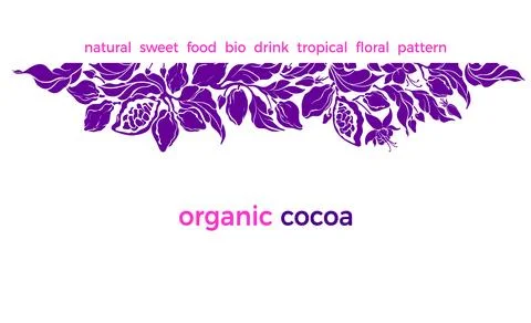 Cocoa decor. Vector frame. Nature pattern of branch, bean, berry, grain, frui Stock Illustration