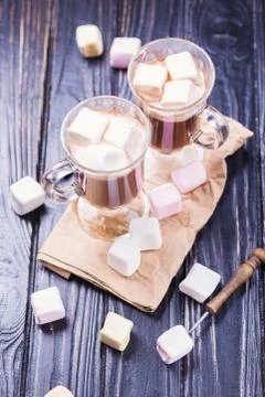 Cocoa drink with marshmallows Stock Photos