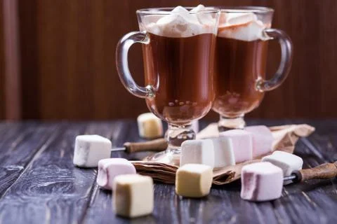 Cocoa drink with marshmallows Stock Photos