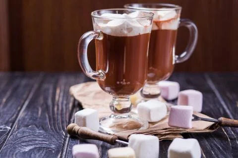 Cocoa drink with marshmallows Stock Photos