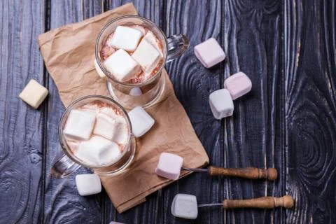 Cocoa drink with marshmallows Stock Photos