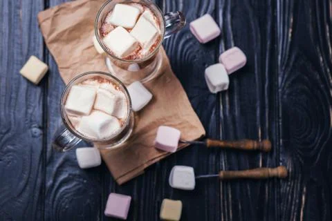 Cocoa drink with marshmallows Stock Photos