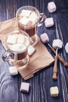Cocoa drink with marshmallows Stock Photos
