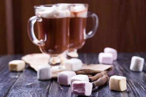 Cocoa drink with marshmallows 스톡 사진