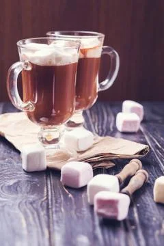 Cocoa drink with marshmallows Stock Photos