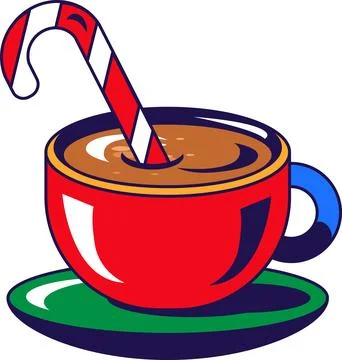 Cocoa drink with striped candy in cup vector Illustrazione stock