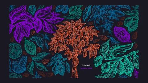 Cocoa forest. Fruit, grain. Vector texture exotic Stock Illustration