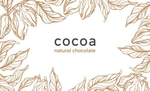 Cocoa frame. Vector nature background. Vintage template Art hand drawn botani Stock Illustration