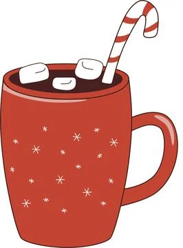 Cocoa with marshmallows and Christmas candy cane in a red mug. Stock Illustration