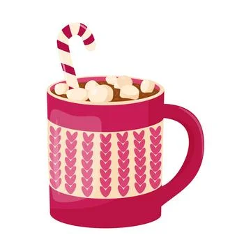 Cocoa with marshmallows, hot chocolate with marshmallows, caramel in red cu.. Stock Illustration