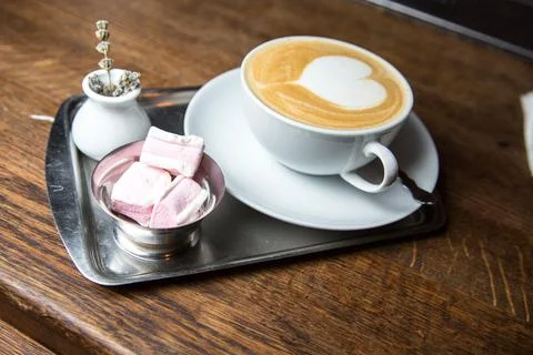 Cocoa with marshmallows. Serving cocoa in a cafe Stock Photos