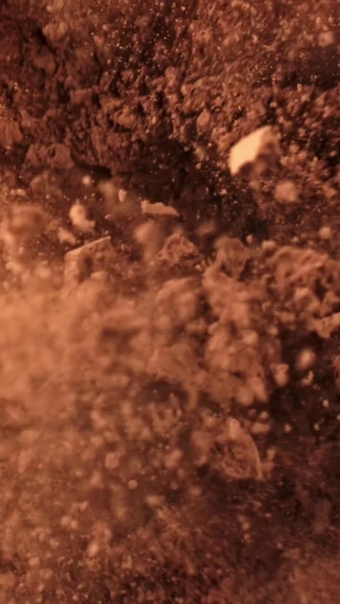 Cocoa powder falls on the table. Filmed on a high-speed camera at 1000 fps Stock Footage 335372786