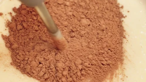 Cocoa Powder Mixing Into Cake Batter, Chocolate Dessert Preparation Stock Footage 345436630