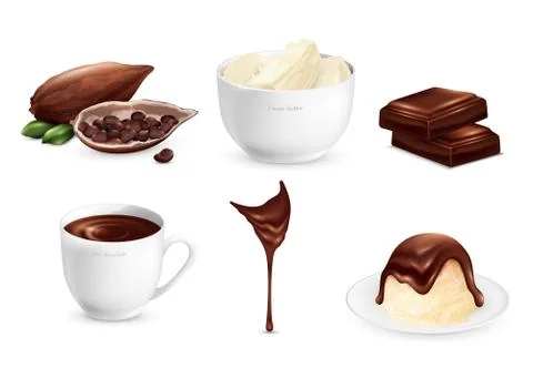Cocoa Products Set Illustrazione stock