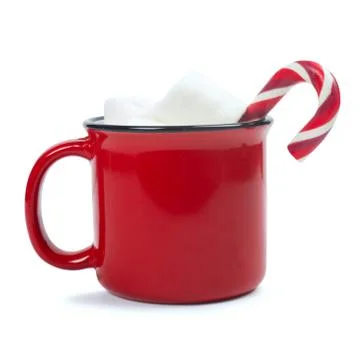 Cocoa red mug with marshmallows 스톡 사진