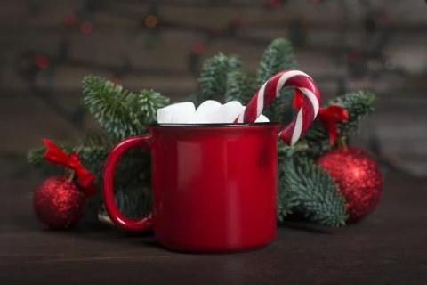 Cocoa red mug with marshmallows Stock Photos