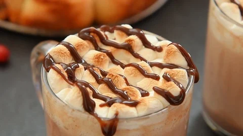 Cocoa with roasted marshmallows and spices Stock Footage 70435966