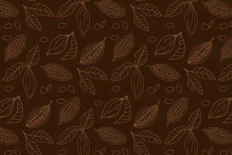 Cocoa seamless pattern with beans and leaves Illustrazione stock