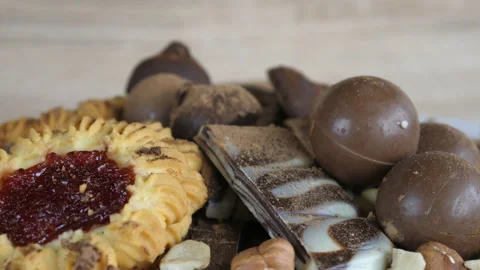 Cocoa, sweets, chocolate, gummies Video stock 233583561
