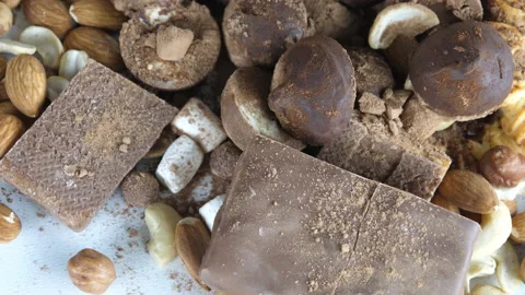 Cocoa, sweets, chocolate, gummies Video stock 233583640