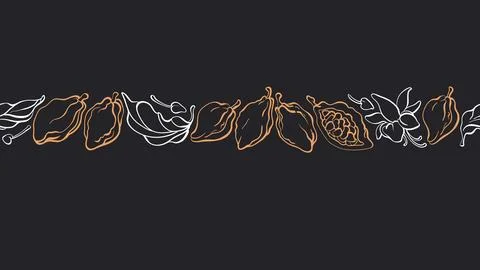 Cocoa texture border. Choco tree, fruit ornament Stock Illustration