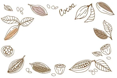 Cocoa tree elements isolated on white background Stock Illustration