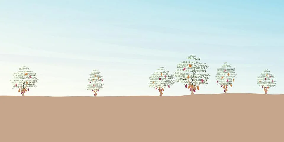 Cocoa tree landscape vector illustration with blank space. Cacao garden chi.. Stock Illustration