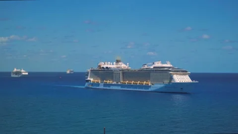 COCOCAY, Bahamas - 5.28.2020: Anthem of the Seas cruise ship sails at sea Stock Footage 137125106
