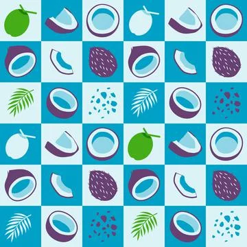 Coconut abstract seamless geometric vector pattern for packaging design blue Illustrazione stock