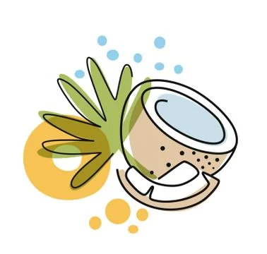 Coconut on abstract summer background with drops Illustrazione stock