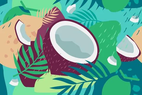 Coconut and leaves seamless elements abstract vector design background Stock Illustration