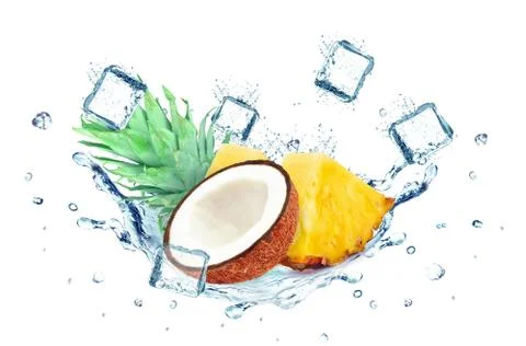 Coconut and pineapple splash Stock Photos