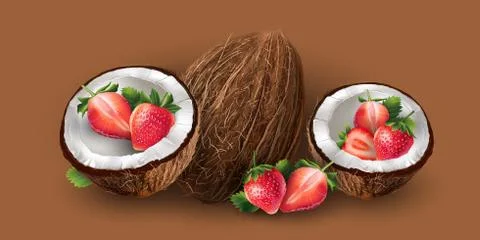 Coconut and strawberry 스톡 일러스트