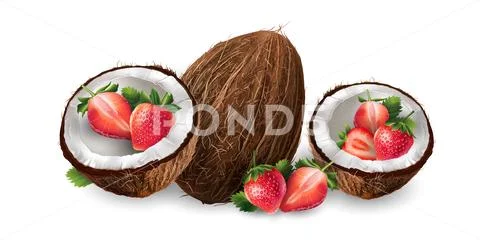 Coconut and strawberry Stock Illustration