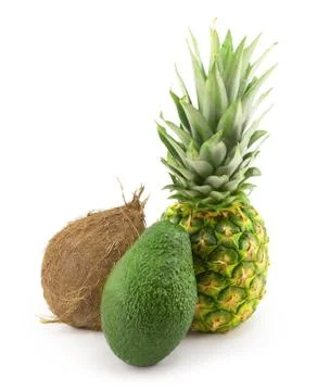 Coconut, avocado, pineapple Stock Photos