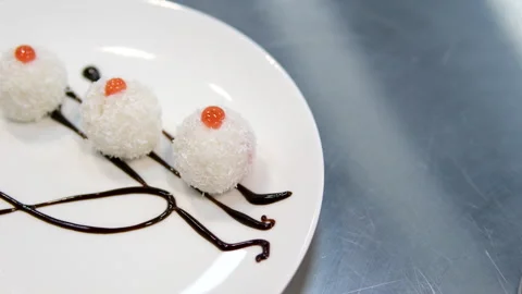 Coconut balls Dessert treble clef. Music staff with treble clef and chocolate Vídeos de archivo 278671876
