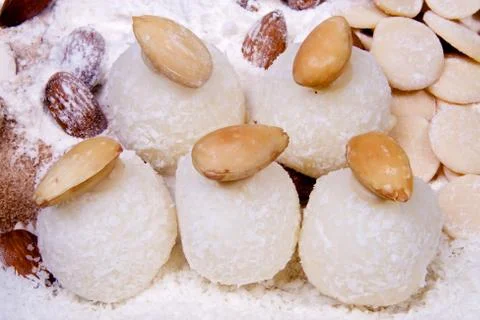 Coconut balls with nuts Stock Photos