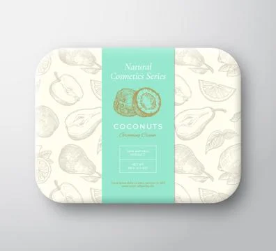 Coconut Bath Cosmetics Package Box. Abstract Vector Wrapped Paper Container with Stock Illustration