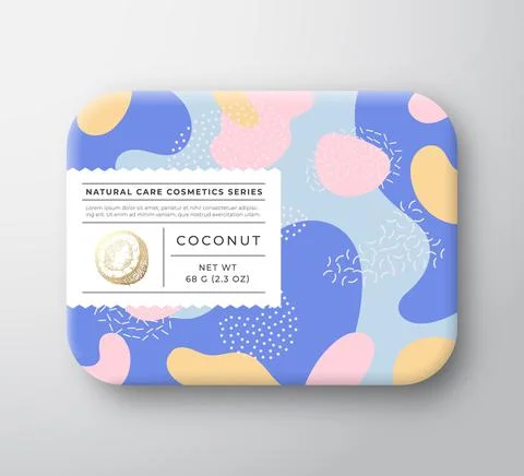 Coconut Bath Cosmetics Package Box. Vector Wrapped Paper Container with Care 스톡 일러스트