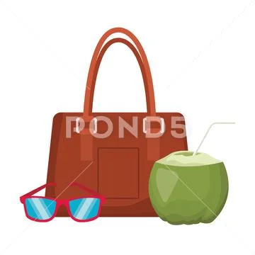 Coconut with beach bag Stock Illustration