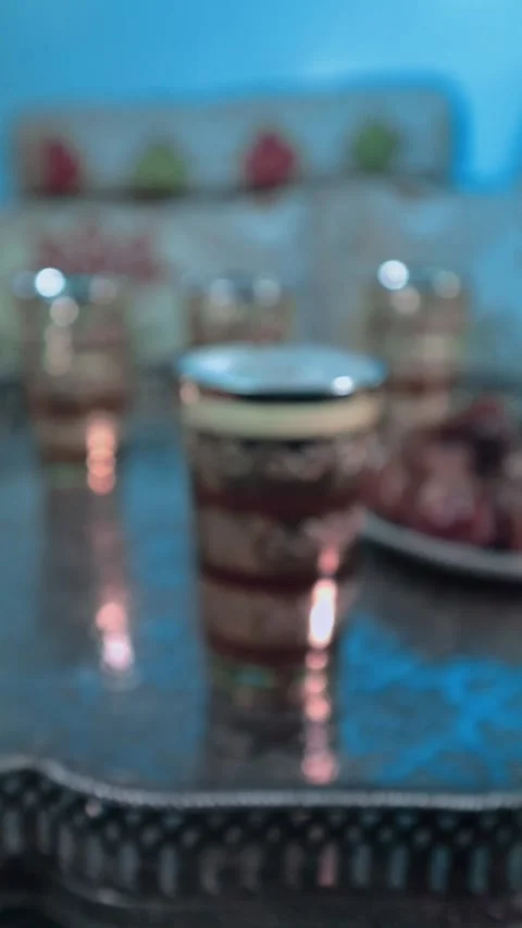 Coconut for breakfast with Moroccan tea Video stock 303967283
