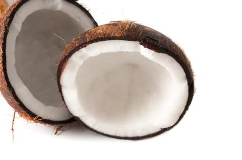 Coconut broken in half Stockfoto's