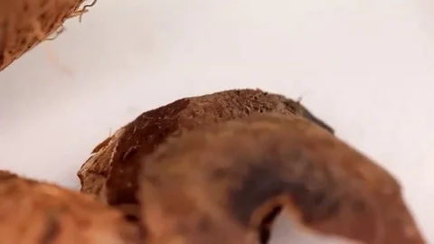 Coconut broken pieces close up Stock Footage 98247493