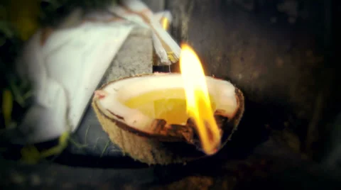 Coconut Candle in Hindu Temple in Malaysia Stock Footage 36572653