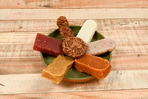 Coconut candy, pumpkin candy, pacoca, peanut butter Stock Photos