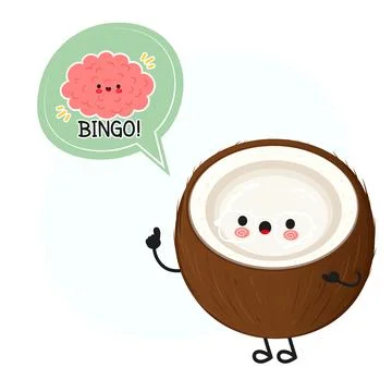 Coconut character having an idea, brain saying bingo Stock Illustration
