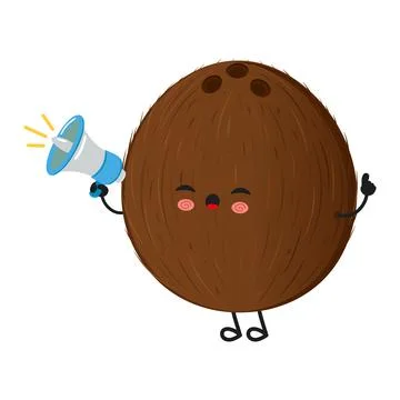 Coconut character shouting announcement using megaphone Illustrazione stock