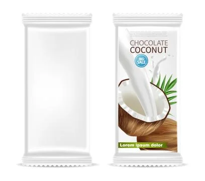 Coconut chocolate isolated template Vector realistic. Product packaging label Ilustración de archivo