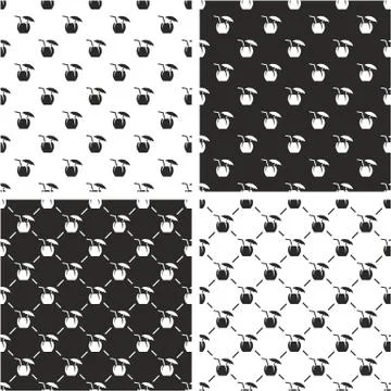 Coconut Cocktail Drink Seamless Pattern Set Stock Illustration