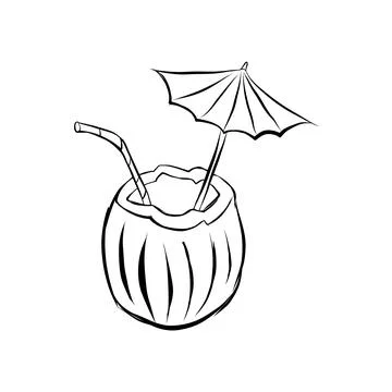 Coconut cocktail hand draw vector illustration on white Stock Illustration